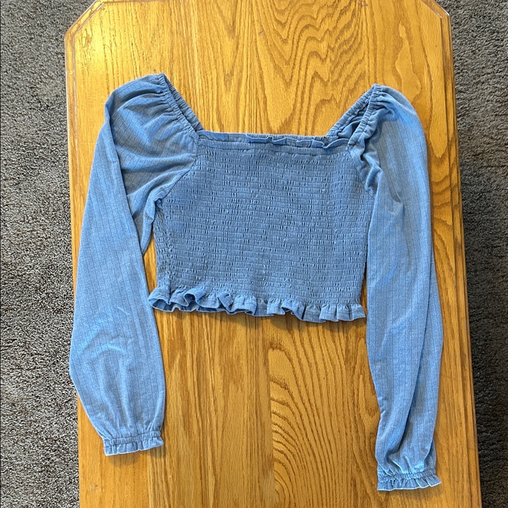 SO Blue Smocked Crop Top
